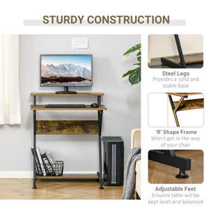 Computer Desk with Monitor Shelf and Storage, R Shaped Brown HOMCOM