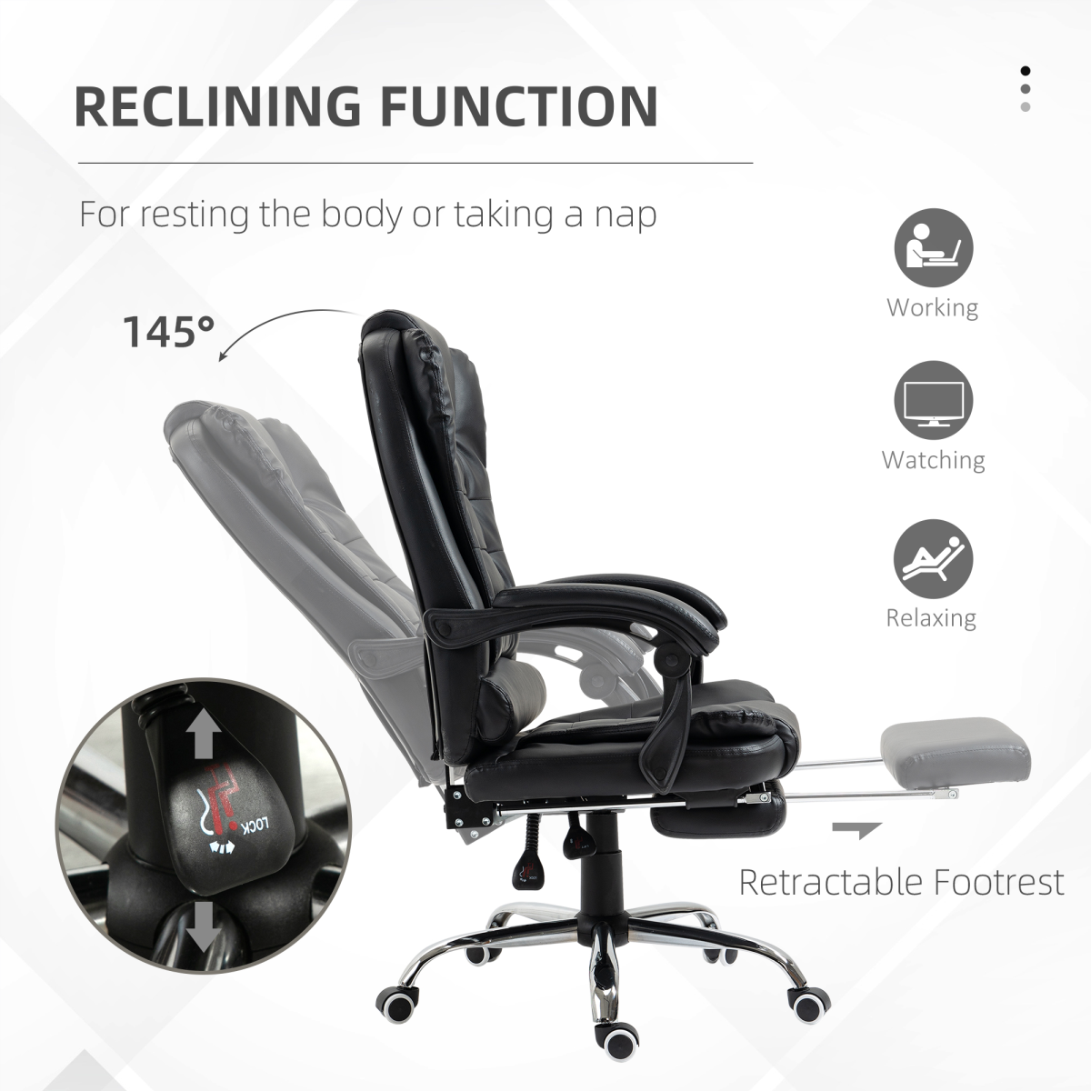 PU Leather Home Office Chair High Back Computer Chair with Swivel Wheels Black HOMCOM