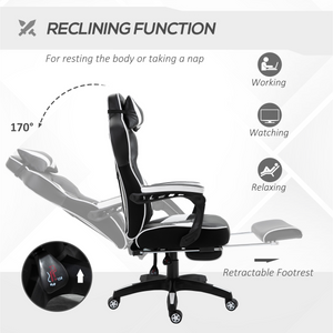 Gaming Chair Ergonomic Reclining w/ Manual Footrest Wheels Stylish Office White Unbranded