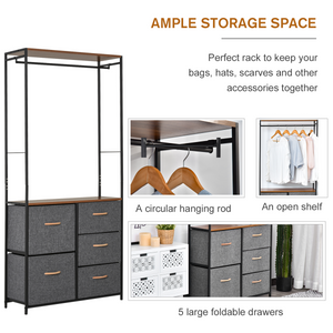 175x83cm Freestanding Clothes Hanger Storage Unit SteelBlack Brown Coat Rack HOMCOM