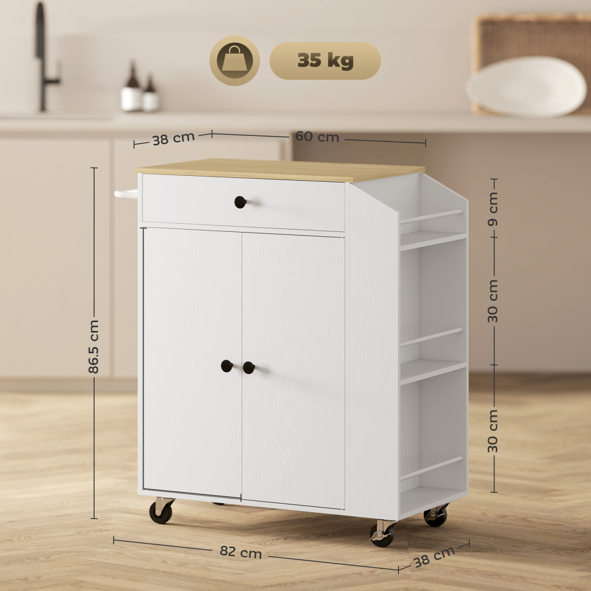 HOMCOM Kitchen Island with 3-Tier Spice Rack, Kitchen Cart with Towel Rack HOMCOM