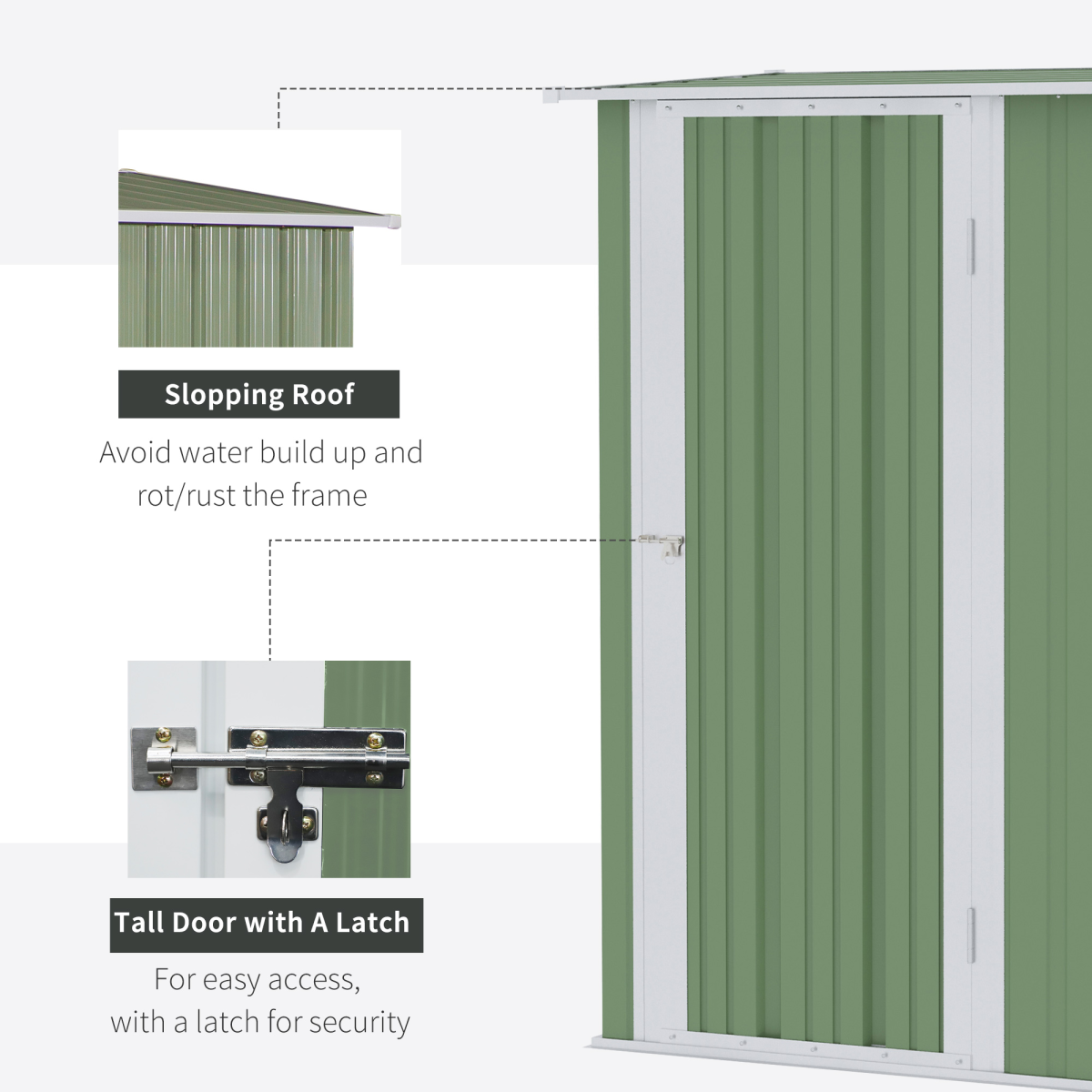 Garden Storage Shed, Sloped Roof, Lockable Door Green, 142x84x189cm Outsunny