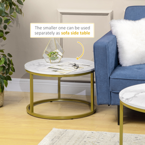 HOMCOM Marble Coffee Table Set of 2, Round Nest of Tables for Living Room HOMCOM