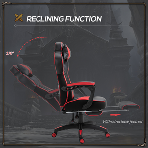 Gaming Chair Ergonomic Reclining w/ Manual Footrest Wheels Stylish Office Red Unbranded