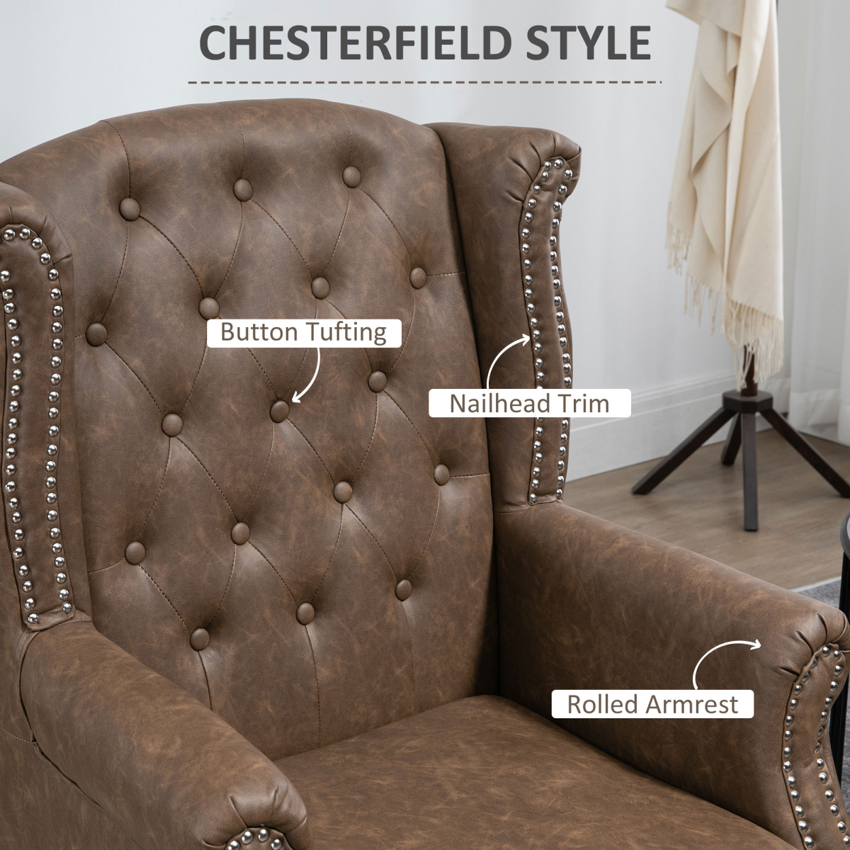 Chesterfield-style Wing Back Armchair Tufted Accent Chair Brown HOMCOM