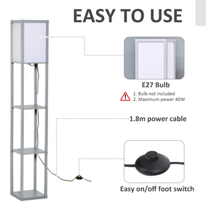 4-Tier Floor Lamp, Floor Light with Storage Shelf, Grey 3-Tier HOMCOM