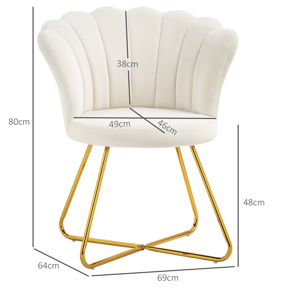 HOMCOM Accent Chair, Velvet Armchair with Lotus Backrest, Steel Legs, Cream HOMCOM