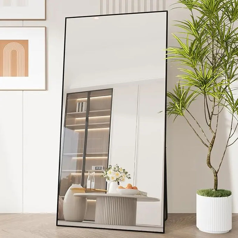 Arched/Right Angle 71"X26" Full Length Mirror Full Body Floor Mirror Standing Hanging or Leaning Wall, Arch Wall Mirror with Stand Aluminum Alloy Thin Frame for Bedroom Cloakroom,Black 64"X21" 59"X16"Arched Full-Length Mirror with Explosion-Proof HD Glass