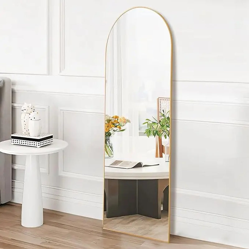 Arched/Right Angle 71"X26" Full Length Mirror Full Body Floor Mirror Standing Hanging or Leaning Wall, Arch Wall Mirror with Stand Aluminum Alloy Thin Frame for Bedroom Cloakroom,Black 64"X21" 59"X16"Arched Full-Length Mirror with Explosion-Proof HD Glass