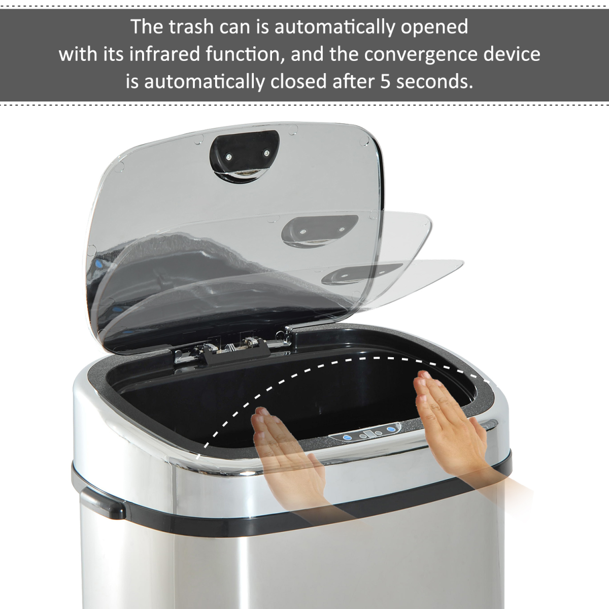 Sensor Bin 68 L Dustbin Stainless Steel Automatic Silver Dust-Silver HOMCOM
