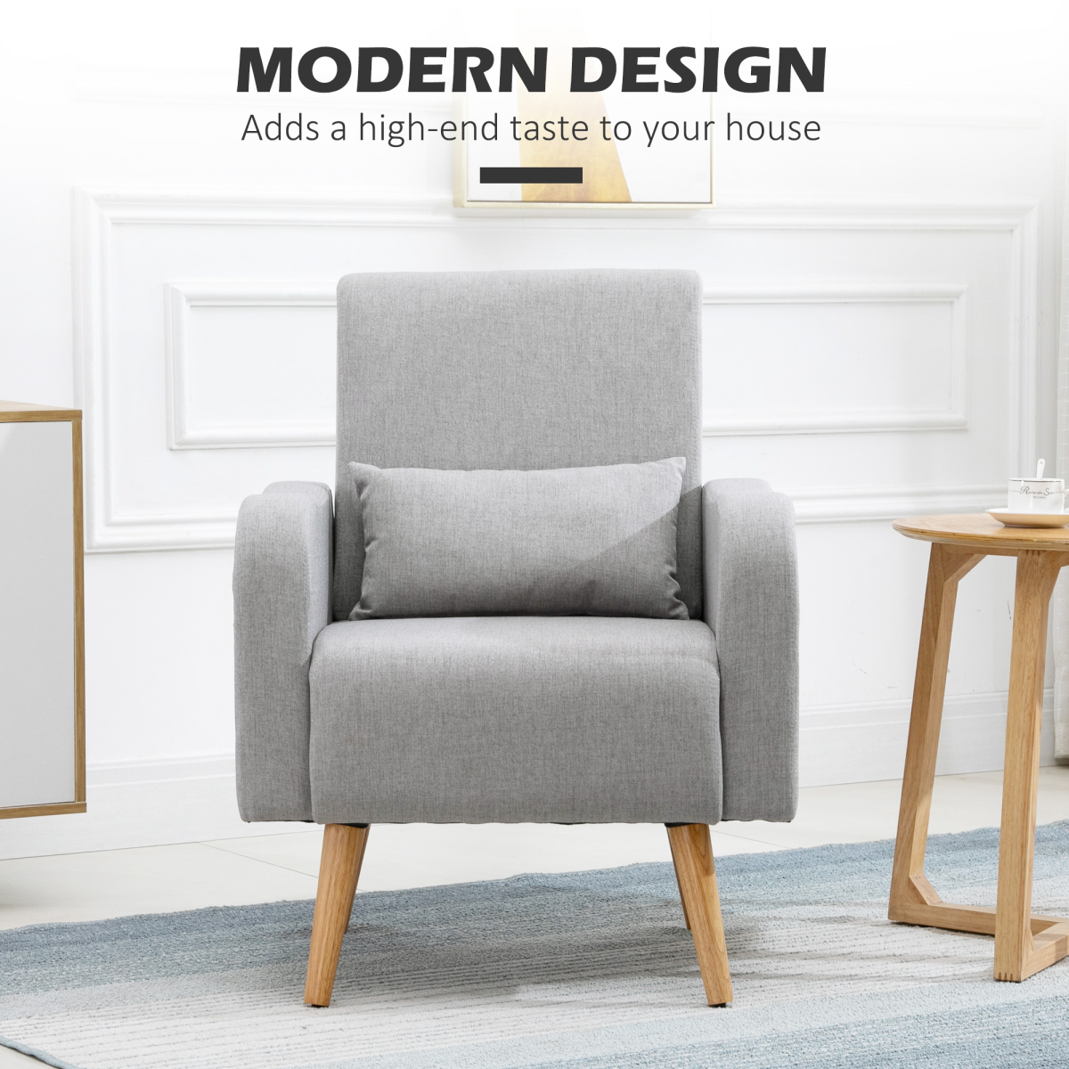 Nordic Leisure Lounge Sofa Accent Chair with Pillow for Bedroom Grey HOMCOM
