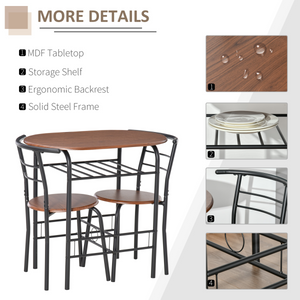 MDF 2-Seater Bar Stool and Table Set w/ Bottle Storage Shelf Wood Tone HOMCOM