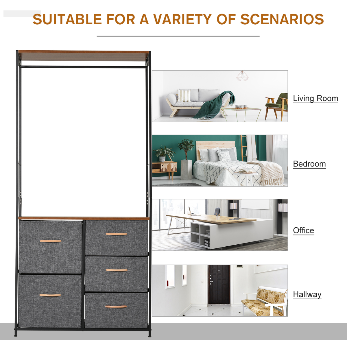 175x83cm Freestanding Clothes Hanger Storage Unit SteelBlack Brown Coat Rack HOMCOM