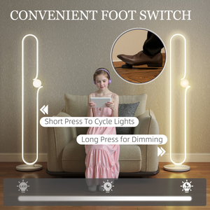 HOMCOM Dimmable LED Floor Lamp with Glass Night Light, Foot Switch, White HOMCOM