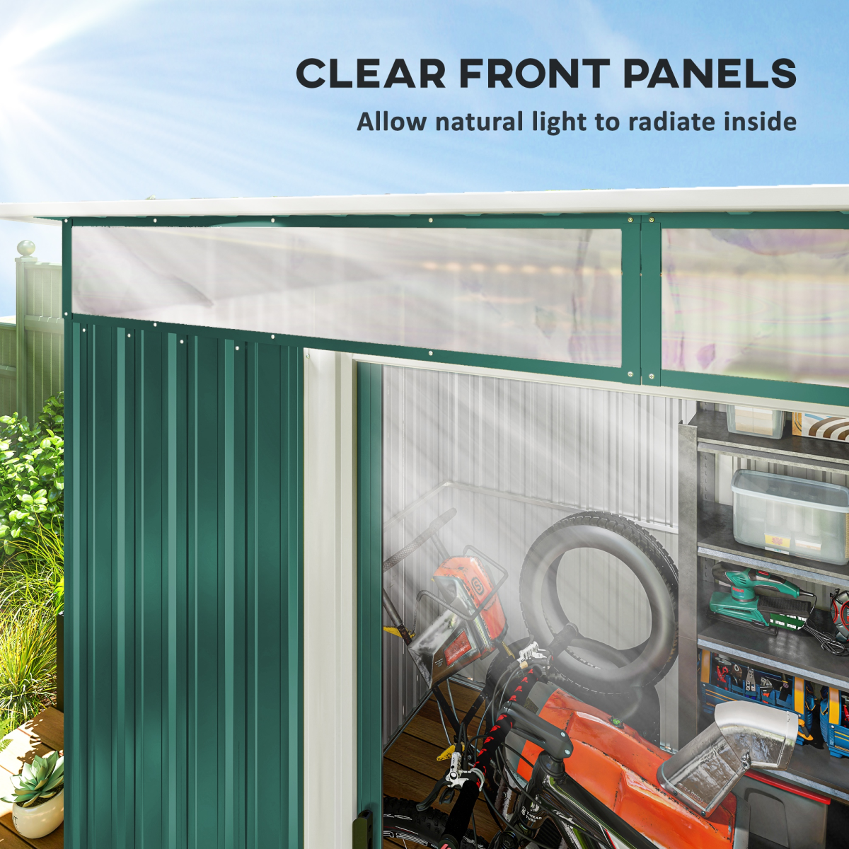 Pent Roofed Metal Garden Shed Foundation and Vent 260x194x200cm Green Outsunny