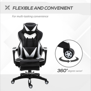 Gaming Chair Ergonomic Reclining w/ Manual Footrest Wheels Stylish Office White Unbranded