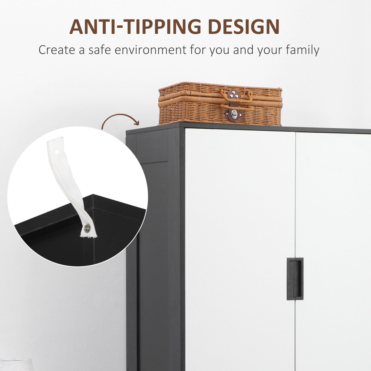 2 Door Wardrobe Modern Wardrobe with 3 Drawer and Hanging Rod for Bedroom White HOMCOM