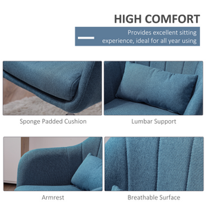 HOMCOM Stylish Retro Linen Swivel Tub Chair Steel Frame Cushion Seat Blue HOMCOM