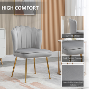 Velvet-Feel Shell Luxe Accent Chair Home Bedroom Lounge Metal Legs Grey Homcom