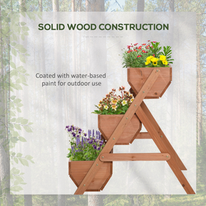 Outsunny 3 Tier Raised Garden Bed Wooden Elevated Planter Box Kit, Brown Outsunny