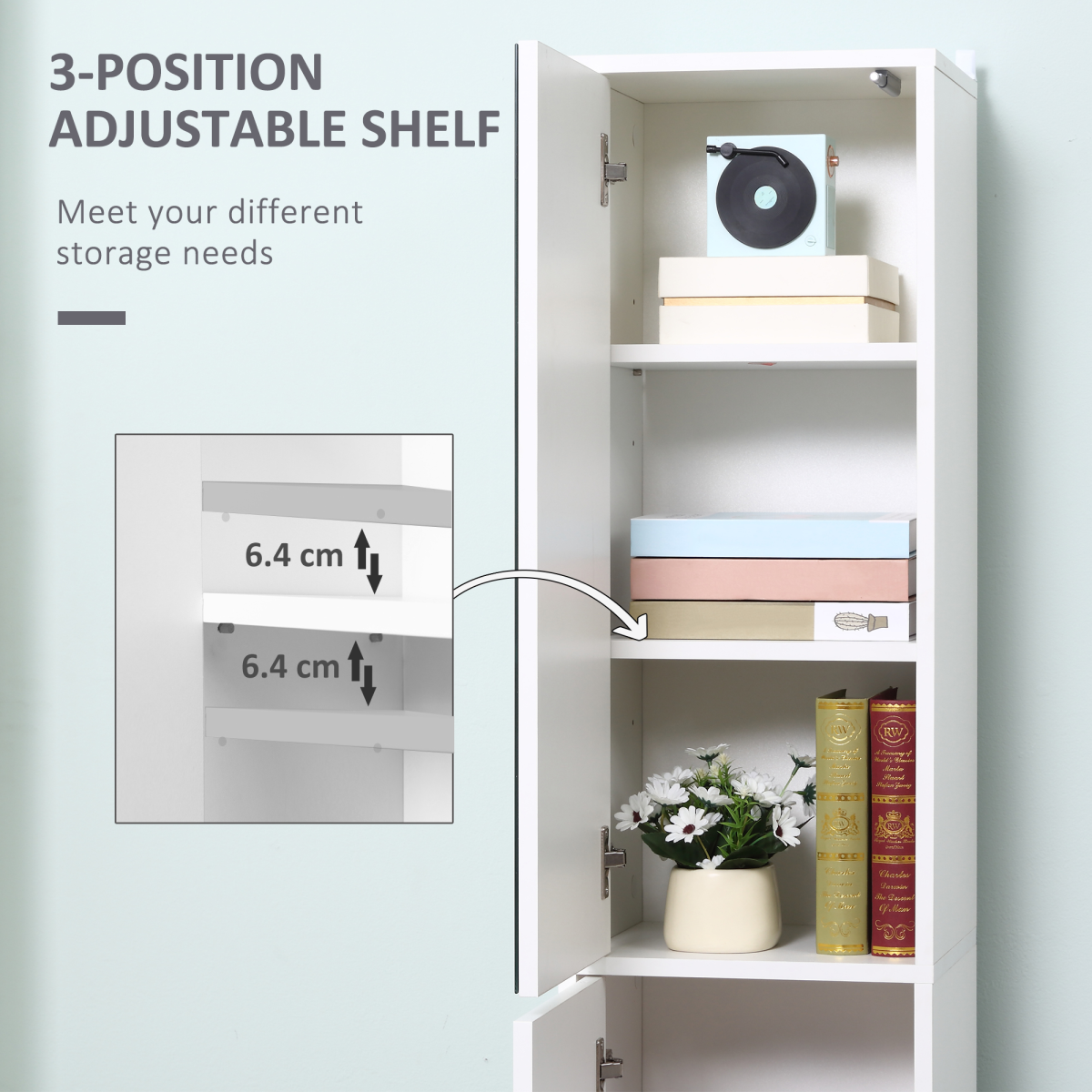 kleankin Tall Mirrored Bathroom Cabinet Tallboy Unit w/Adjustable Shelf White Unbranded