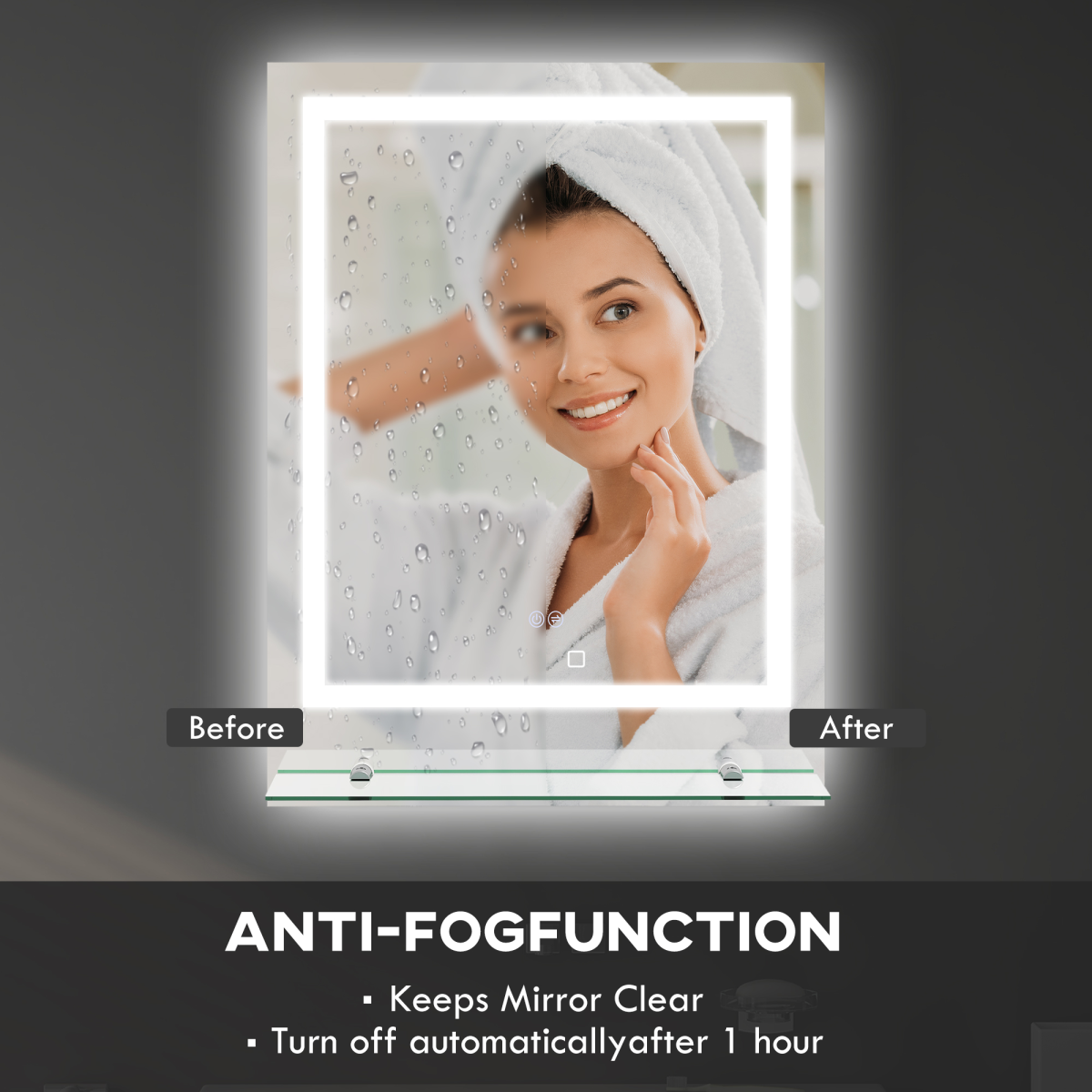 kleankin Dimmable Bathroom Mirror with LED Lights, 3 Colours, Defogging Film kleankin