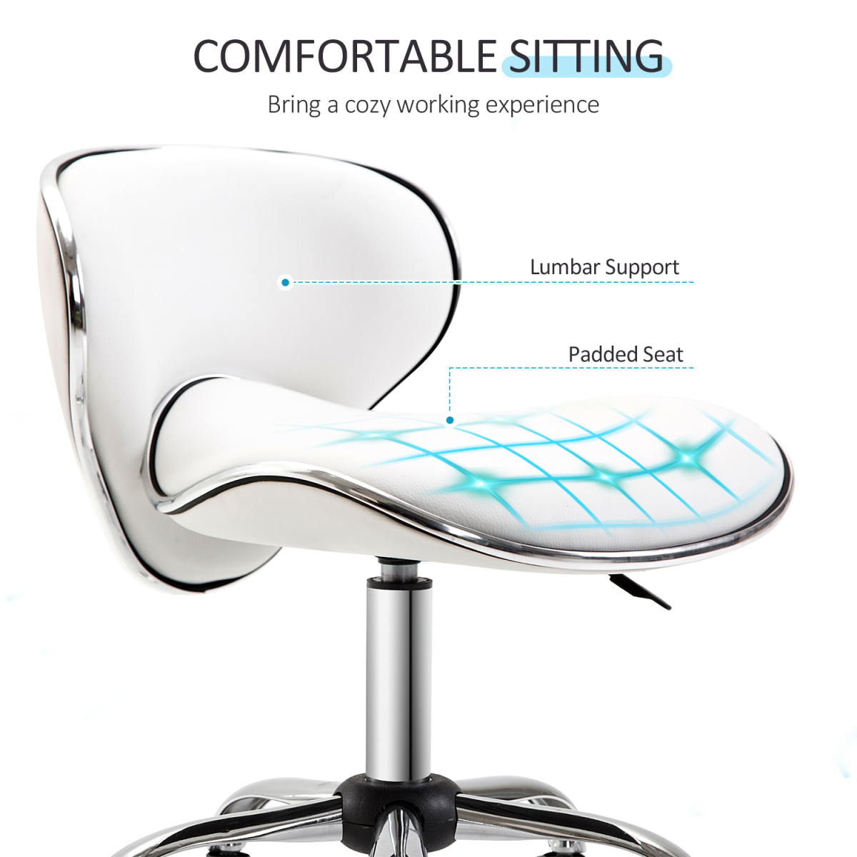 Office Chair Beauty Salon Rolling Technician Stool Chair Low Back White HOMCOM Unbranded