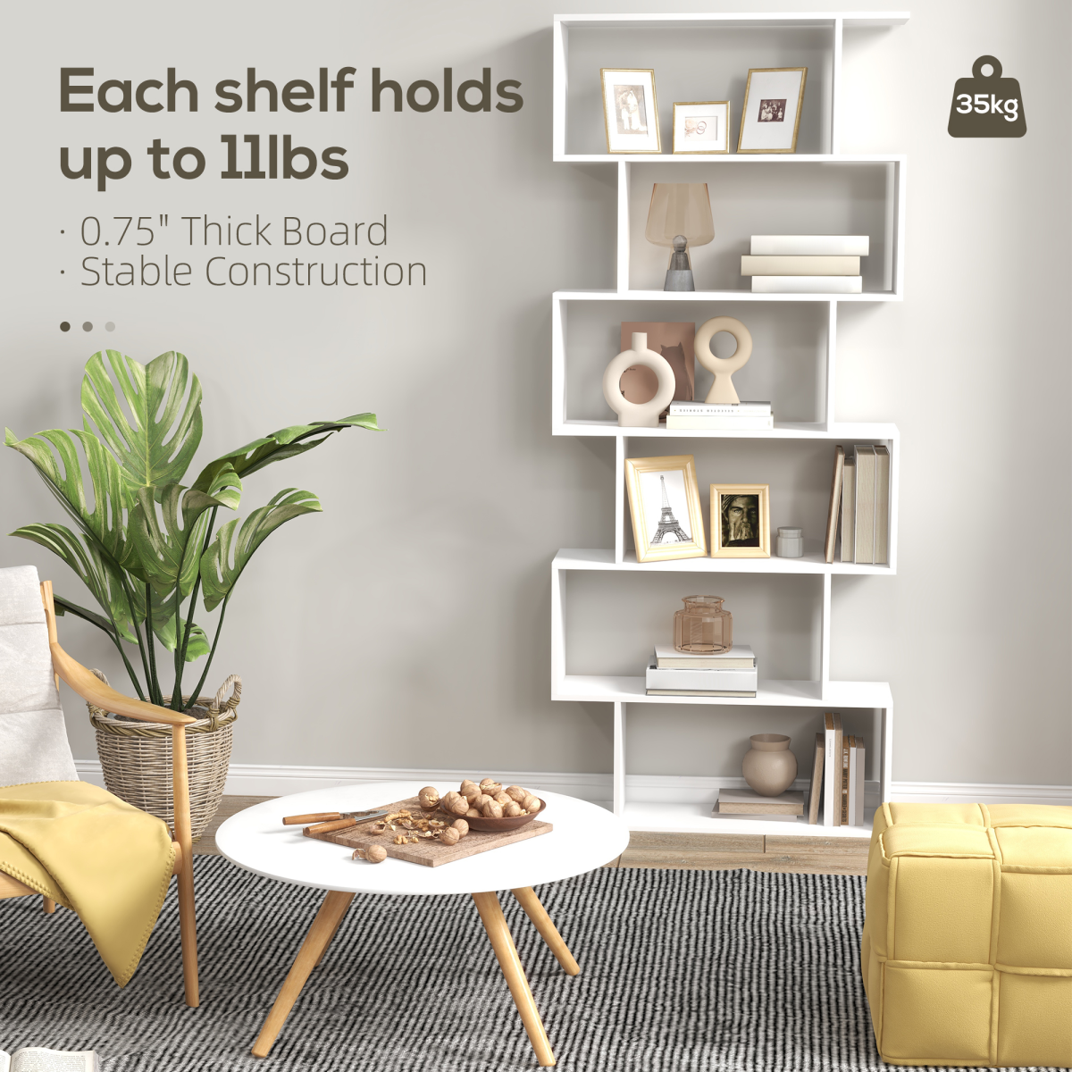 Particle Board 6-Tier Asymmetrical Shelving Unit White HOMCOM