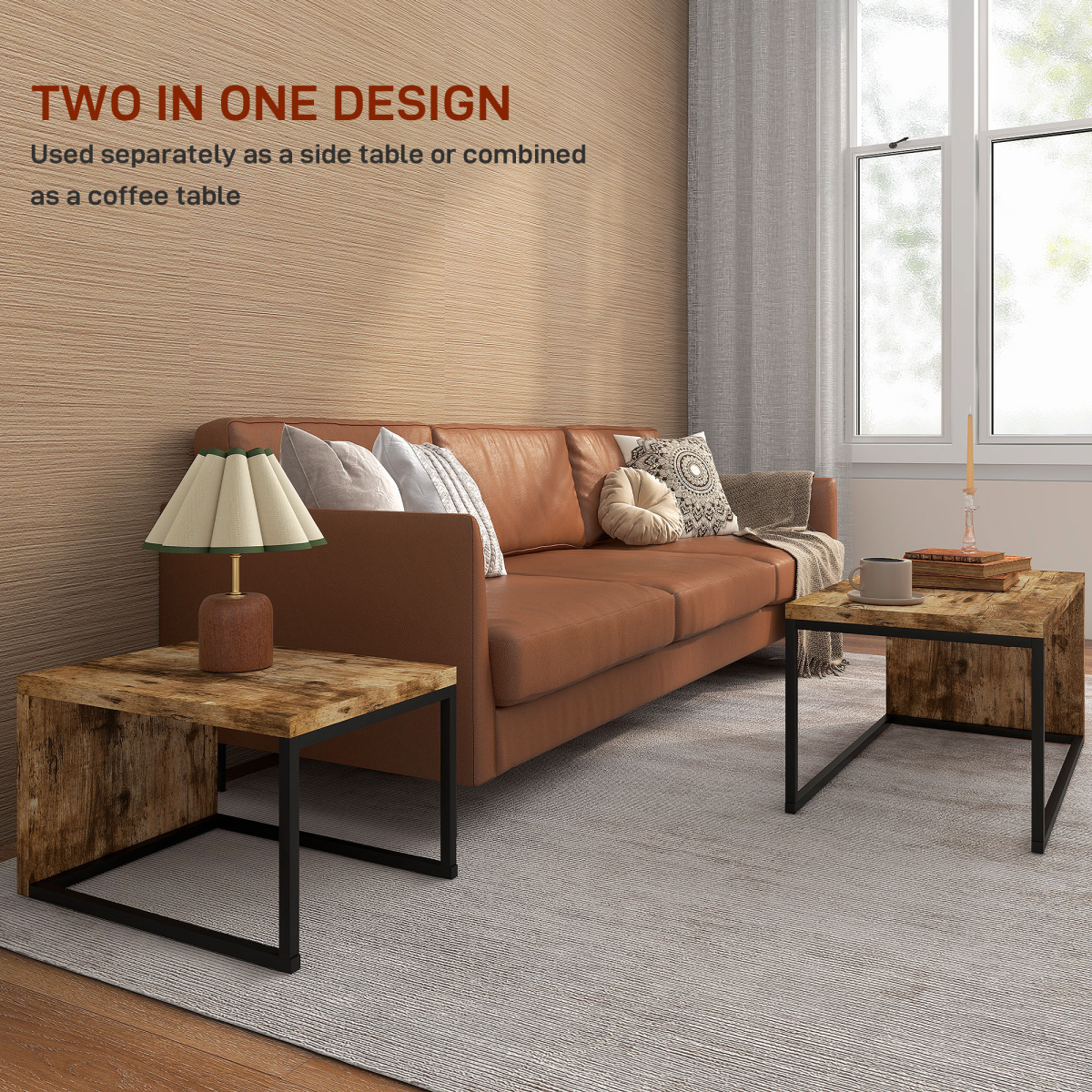 HOMCOM Set of 2 Coffee Tables, Side Table, Tea Table for Living Room Bedroom Unbranded