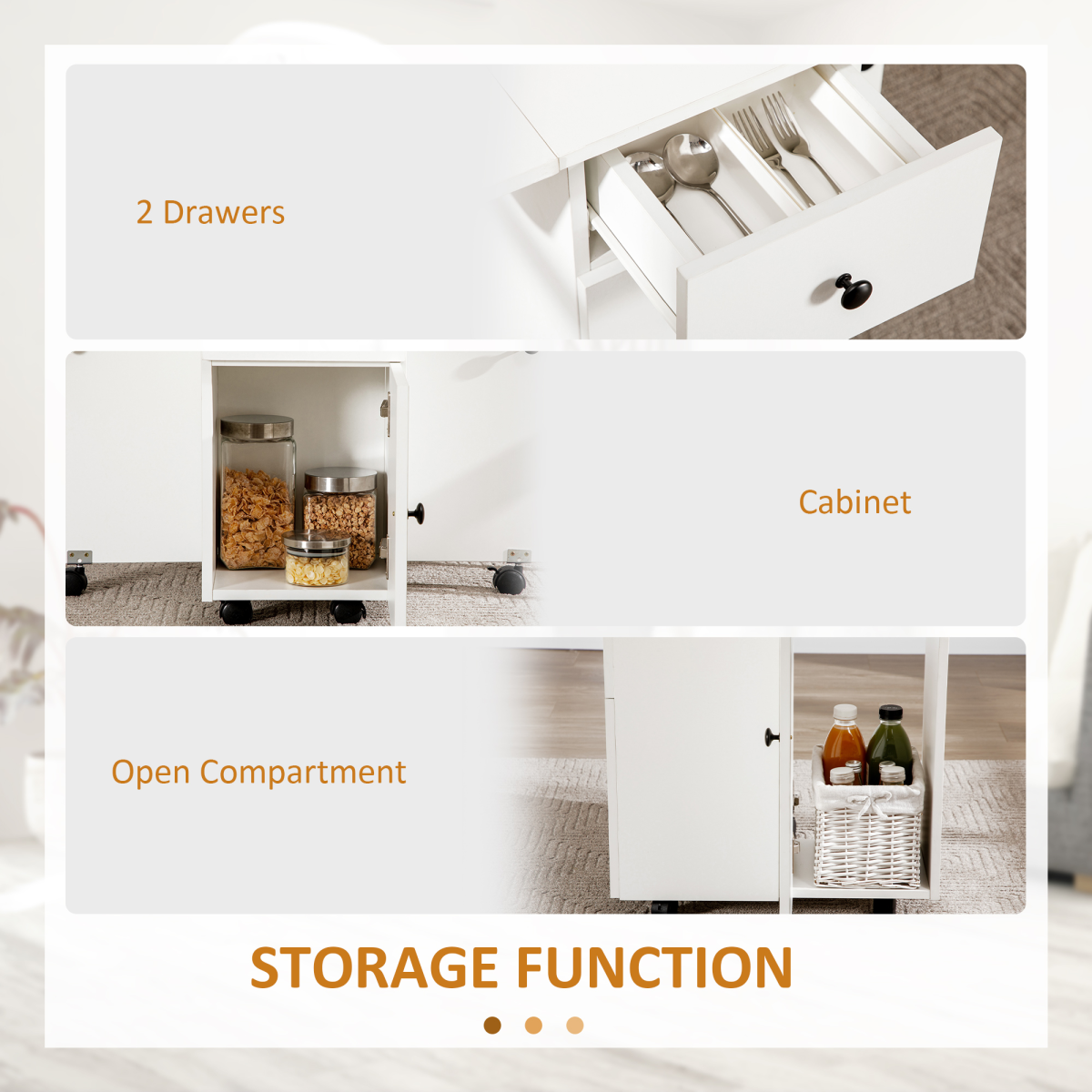 Folding Dining Table, Drop Leaf Table With Storage Drawers White HOMCOM