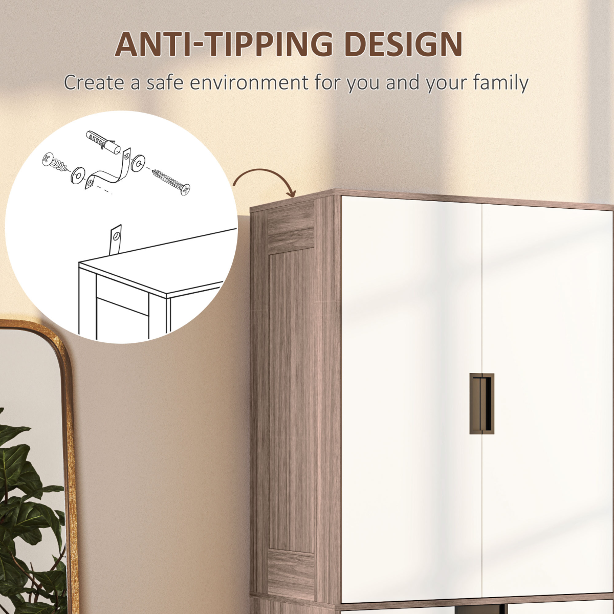 HOMCOM 2 Door Wardrobe Brown Wardrobe with 3 Drawer and Hanging Rod Brown HOMCOM