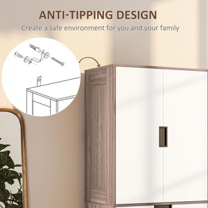 HOMCOM 2 Door Wardrobe Brown Wardrobe with 3 Drawer and Hanging Rod Brown HOMCOM