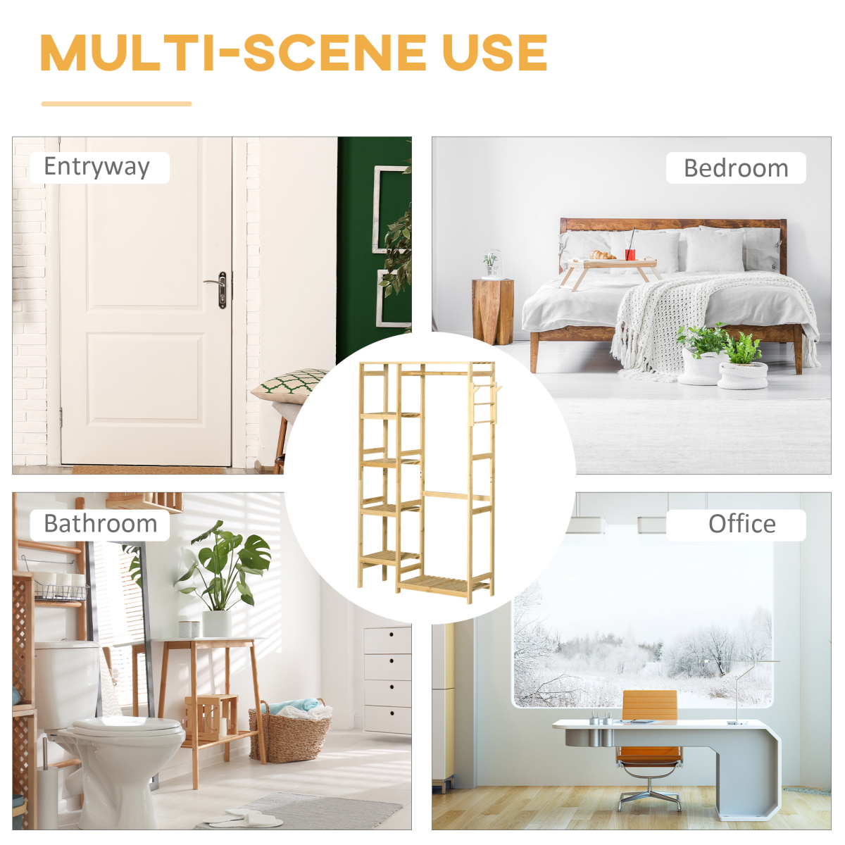 Bamboo Coat Rack w/ Hooks Hanging Rail and Storage Shelf for Entryway HOMCOM Unbranded