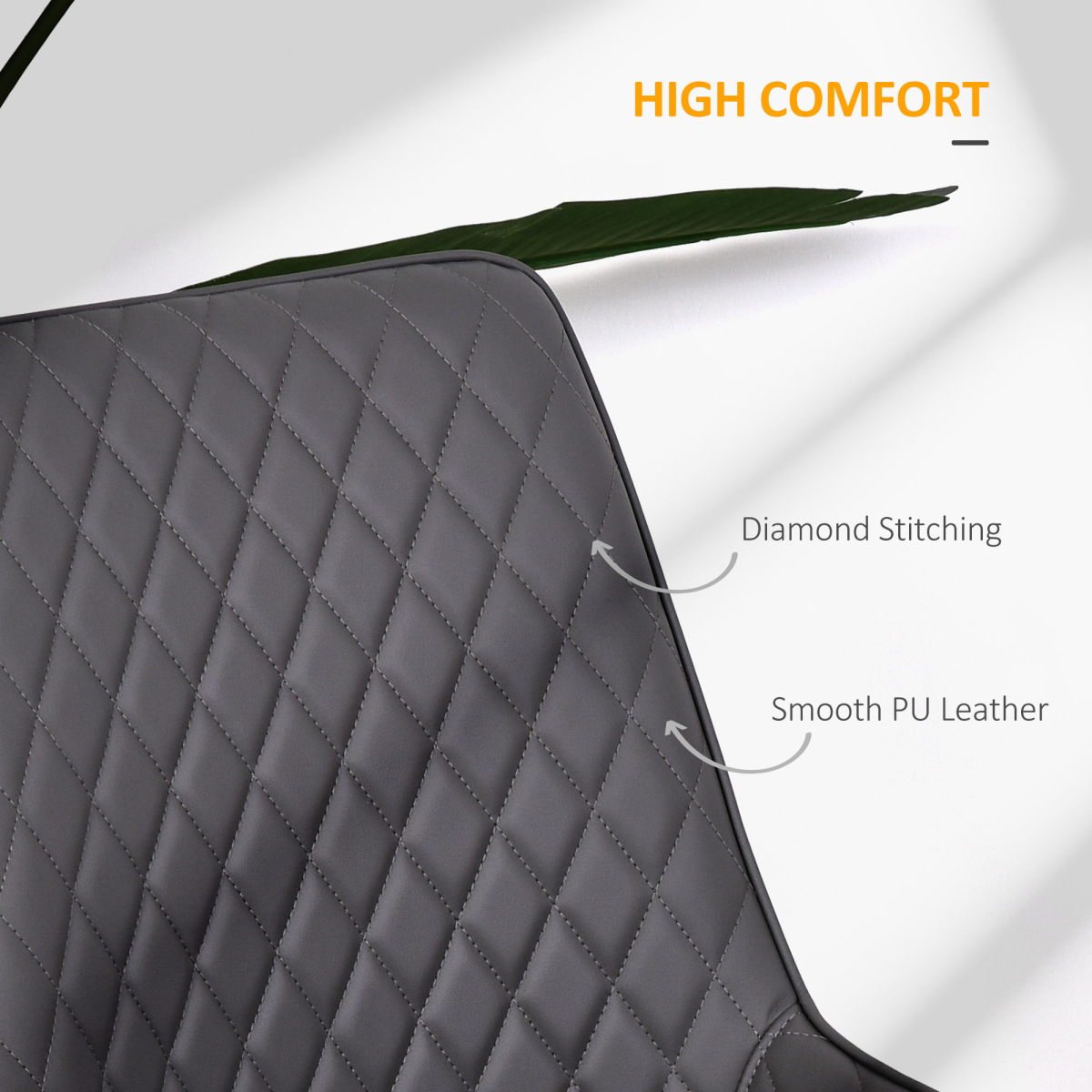 HOMCOM Set Of 2 Quilted PU Leather Dining Chairs w/ Metal Frame 4 Legs Grey HOMCOM