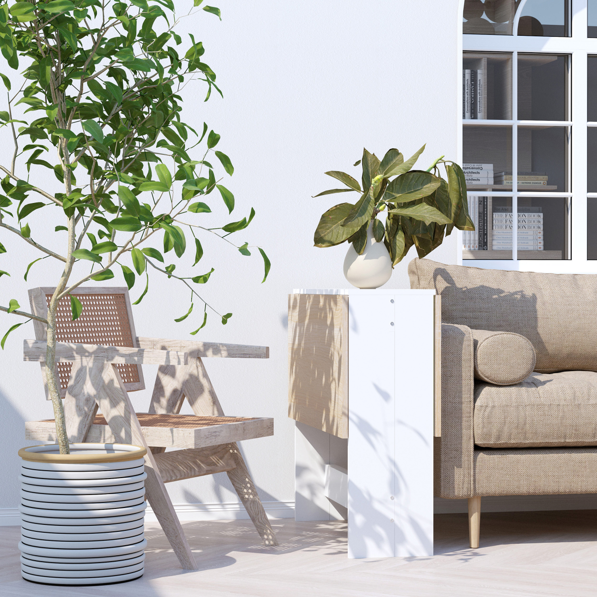 Drop Leaf Table Folding Dining Space Saving-Oak White Colour HOMCOM