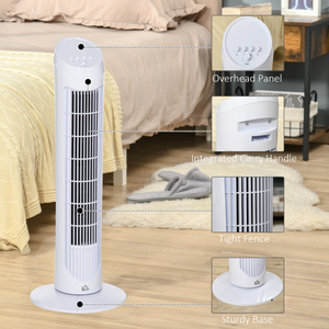 HOMCOM 30" Tower Fan Noise Reduction Wind 3-Level Cool ABS Indoor White HOMCOM