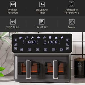 Dual Air Fryer 8L Family Size w/ 2 Basket 8 Presets Cookbook Timer 2500W HOMCOM