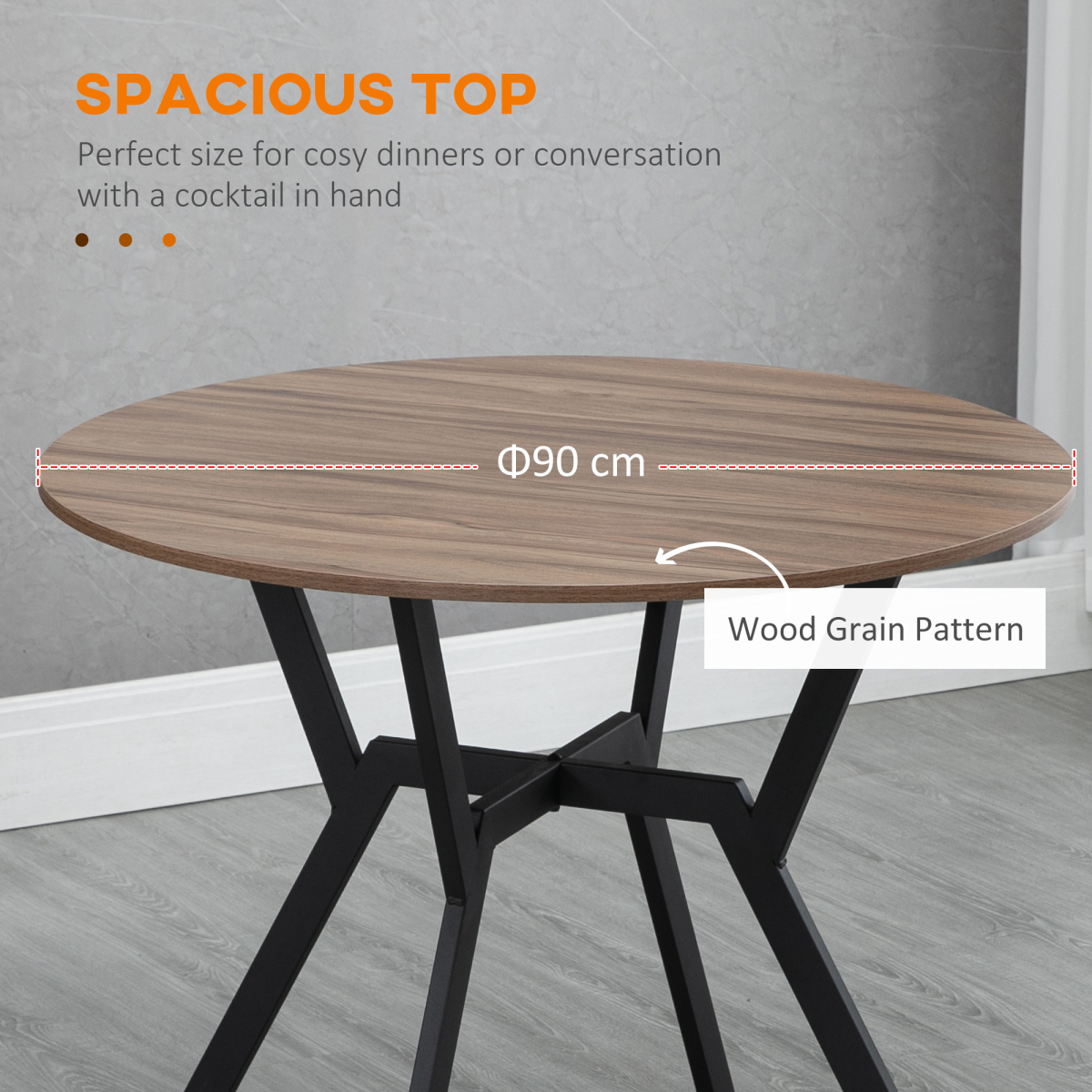 Industrial Dining Table with Round Top Steel Legs for Kitchen Dining Room Brown Unbranded