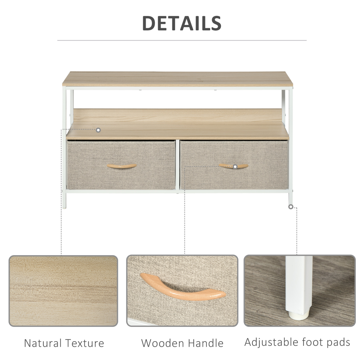 HOMCOM TV Cabinet, TV Console Unit with 2 Foldable Linen Drawers Maple Colour Unbranded