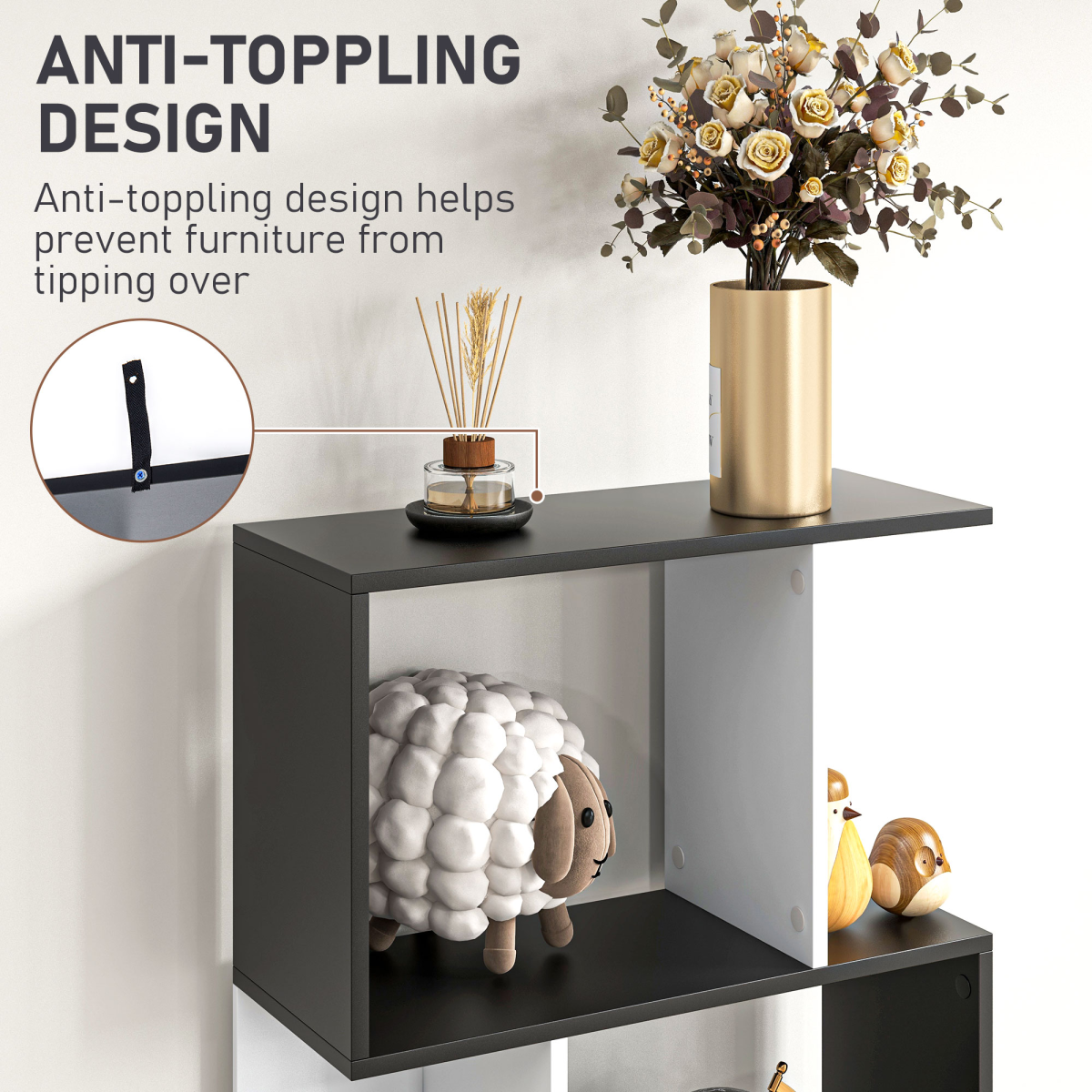 5-tier Bookcase Storage Display Shelving S Shape design Unit Divider Black HOMCOM