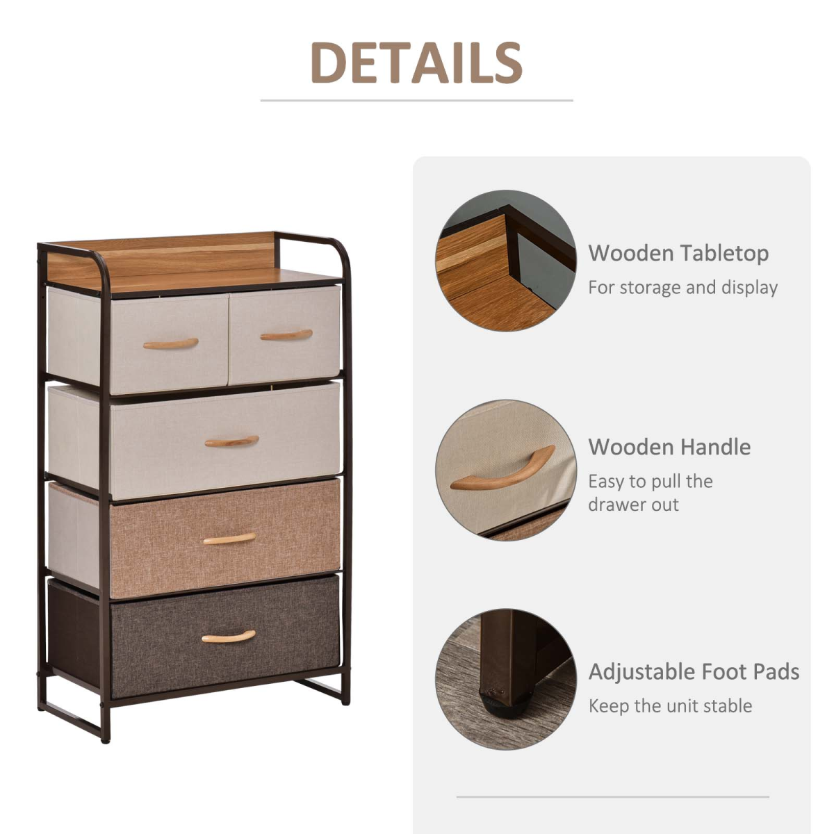 HOMCOM Closet Dresser, Dresser Tower With 5 Linen Fabric Drawers Steel Frame Unbranded