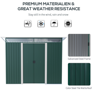 Pent Roofed Metal Shed Foundation Vent 260x133x200cm Sliding Door Green Outsunny