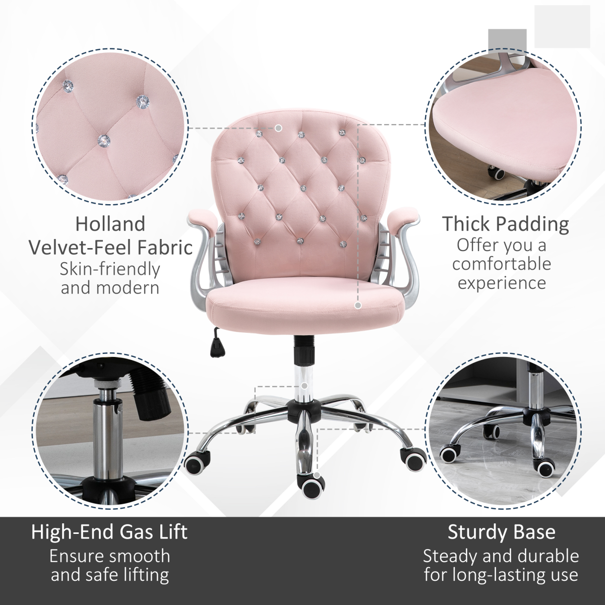 Office Chair Luxury Velour Diamond Tufted Padded Ergonomic 360� Swivel Pink Unbranded