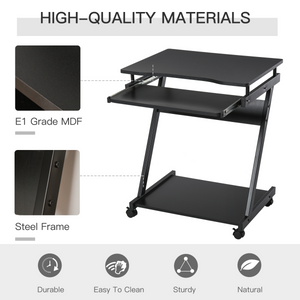 Movable Computer Desk with 4 Moving Wheels Sliding Keyboard Tray Black Unbranded
