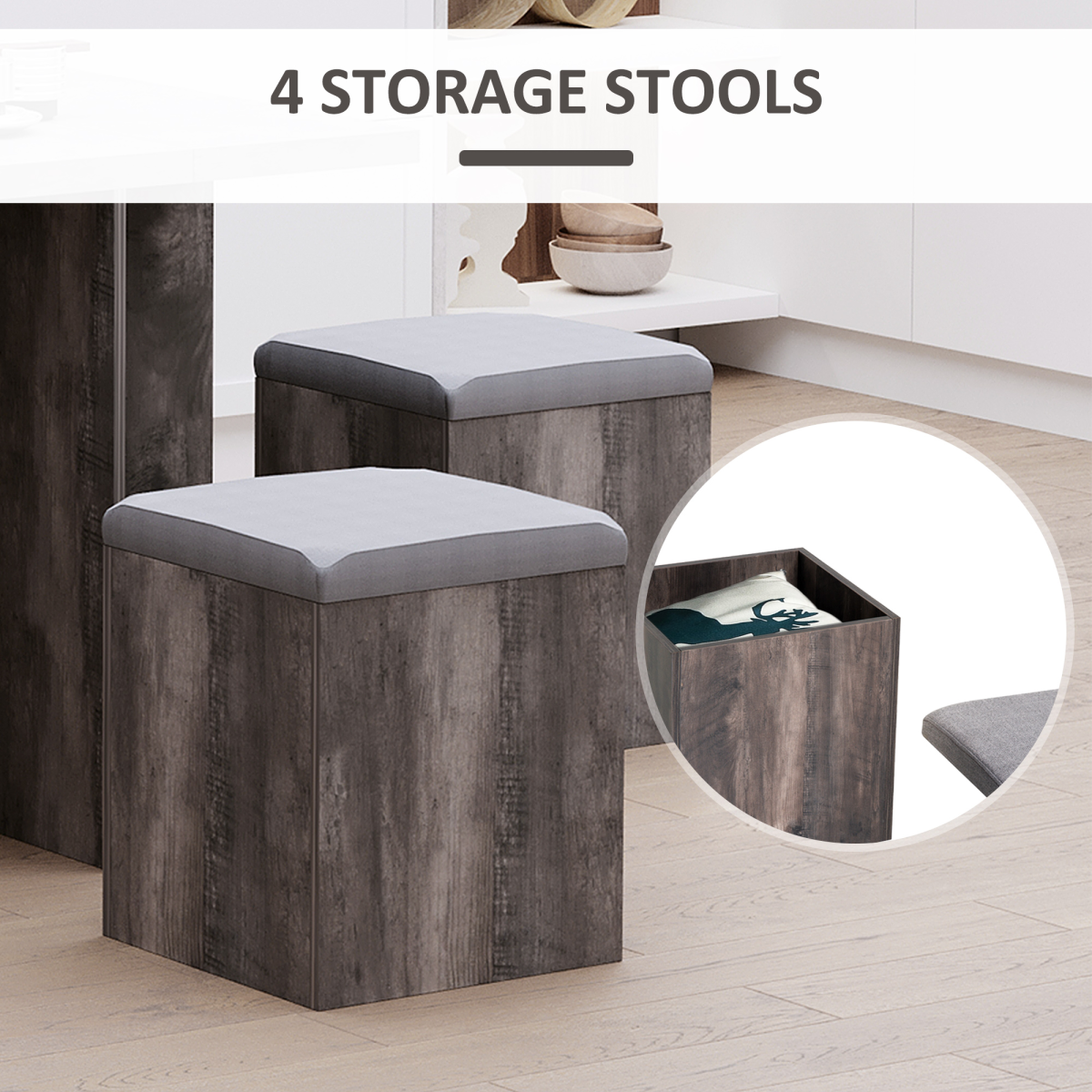 5Pcs Garden Wooden Dining Table Set Particle Removable Lid Board Chair Seat-Grey HOMCOM