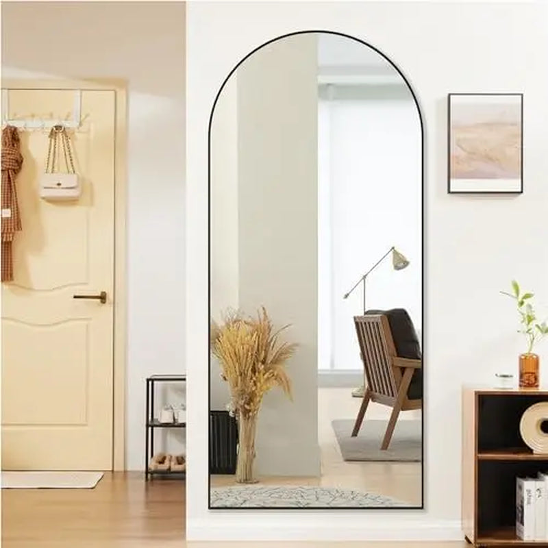 Arched/Right Angle 71"X26" Full Length Mirror Full Body Floor Mirror Standing Hanging or Leaning Wall, Arch Wall Mirror with Stand Aluminum Alloy Thin Frame for Bedroom Cloakroom,Black 64"X21" 59"X16"Arched Full-Length Mirror with Explosion-Proof HD Glass
