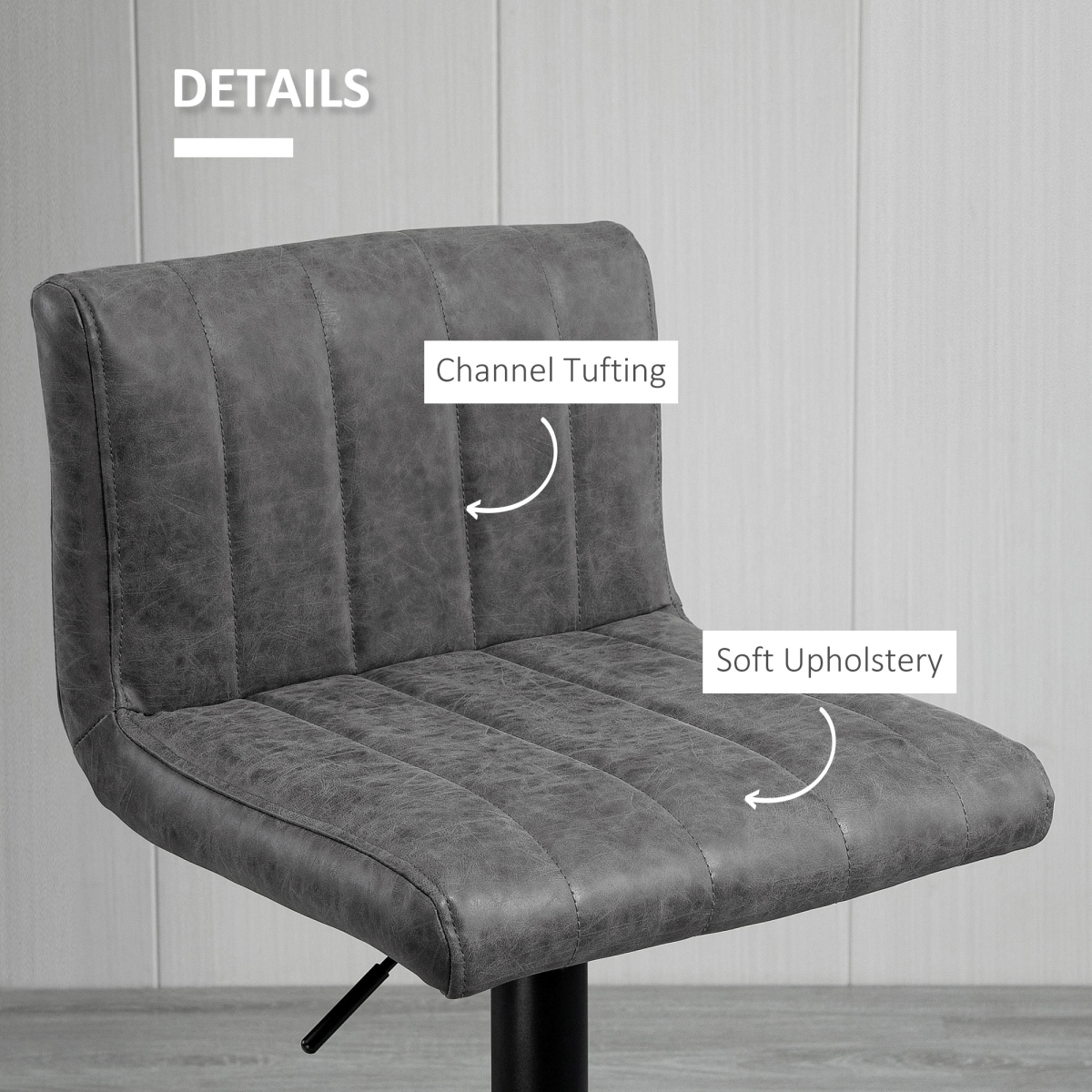 HOMCOM Barstools Set of 2 Adjustable Height Bar Chairs with Footrest, Grey Unbranded