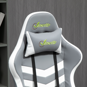 Racing Gaming Chair w/ Lumbar Support, Headrest, Gamer Office Chair, Grey White Unbranded