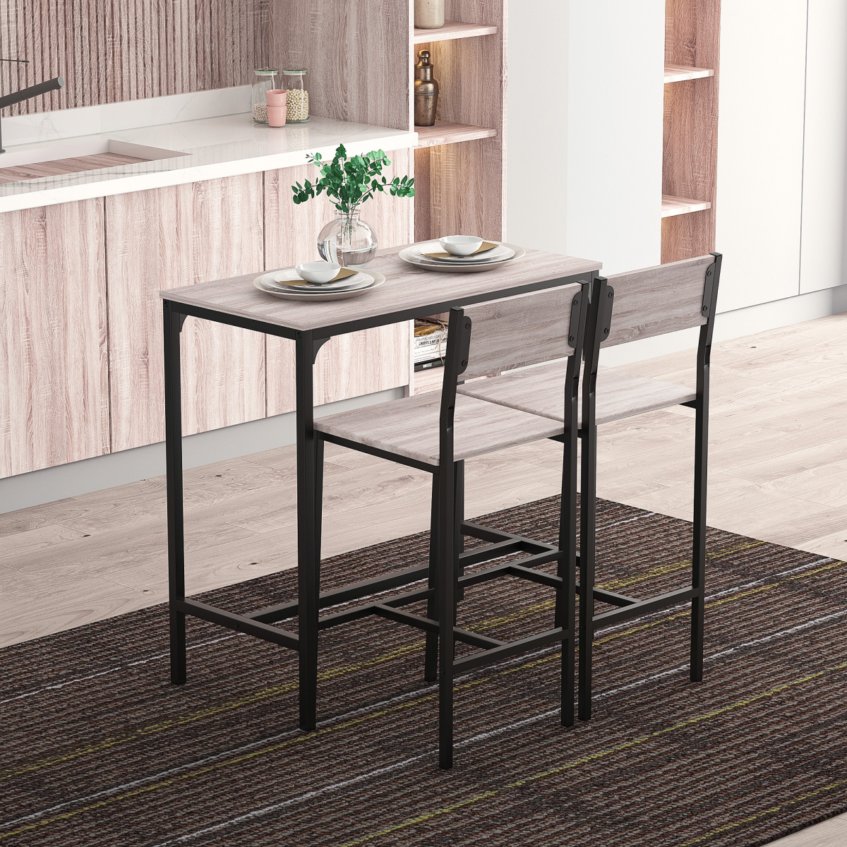 Metal Frame MDF Top Table & Bar Stool Set Black HOMCOM