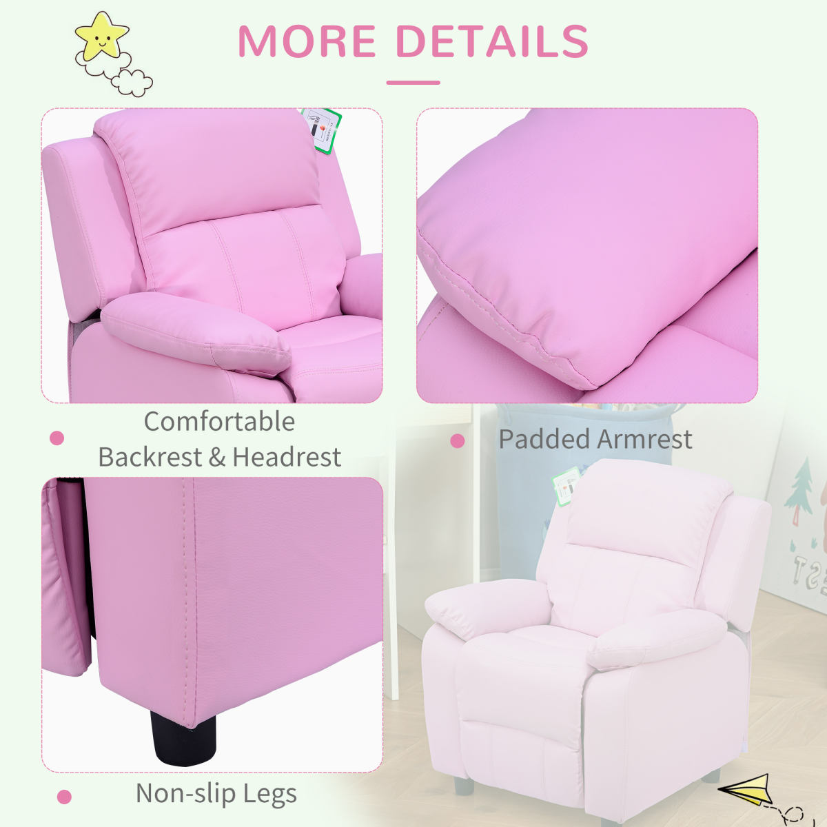 HOMCOM Kids Recliner Armchair Game Chair Sofa Children Seat In PU Leather Unbranded